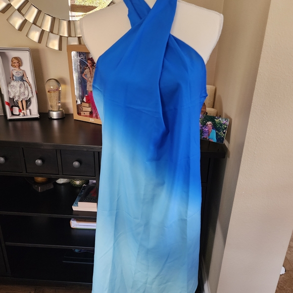 NWOT Shein Blue Ombre Criss Cross Halter Dress - Picture 1 of 3
